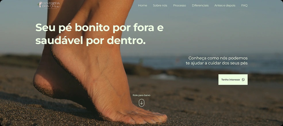 Centopeia dos Pés. Landing page para captação de pacientes para clínica de podologia.